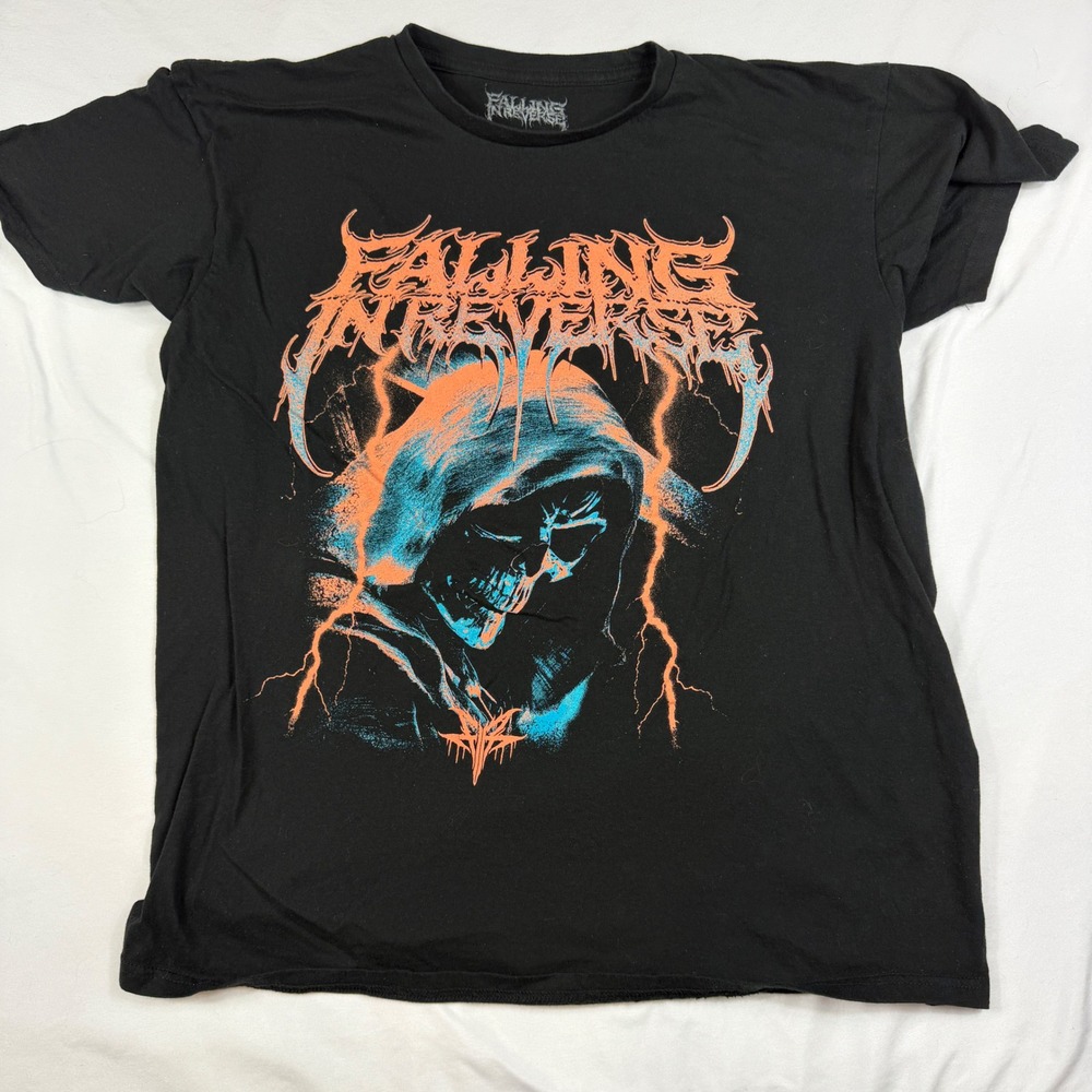 Falling In Reverse Band Tee Black Hooded Skeleton Graphic T-Shirt Mens Large LG